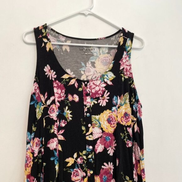TORRID 1 Plus Size Super Soft Scoop Neck Button Front Fit and Flare Tank Floral - Picture 5 of 14